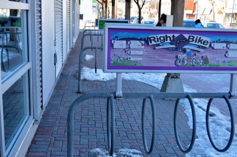 Rightbike corral outside Mountain Equipment Co-op on Richmond Road